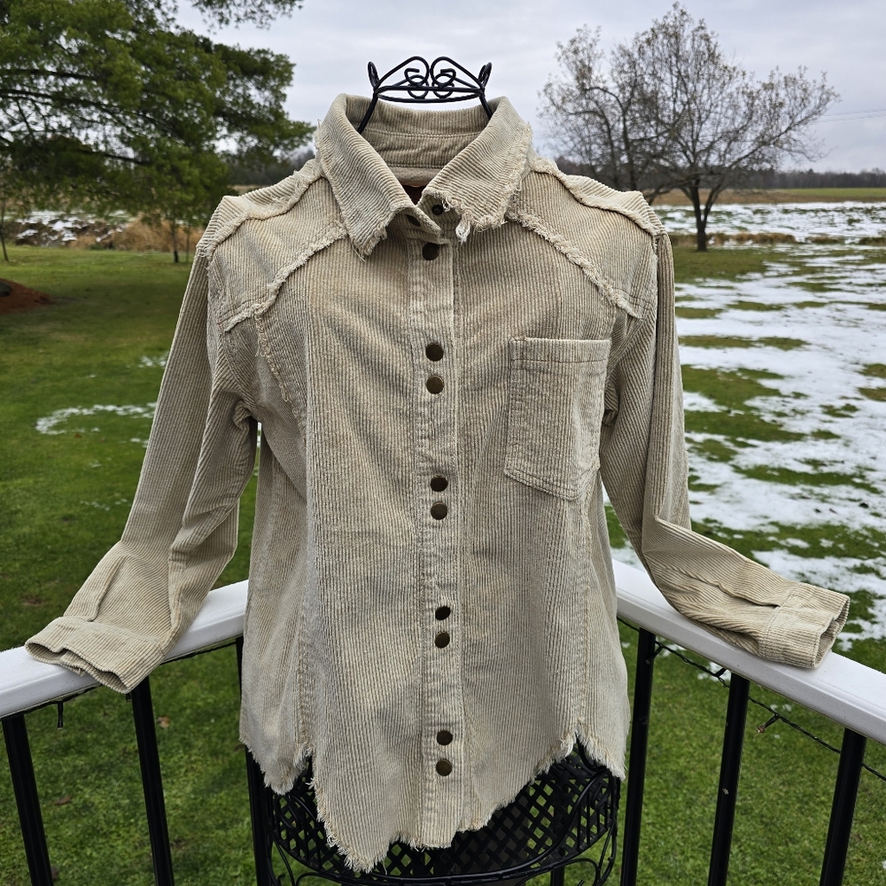 POL Corduroy Shirt, frayed hem, New without tags. Size Small